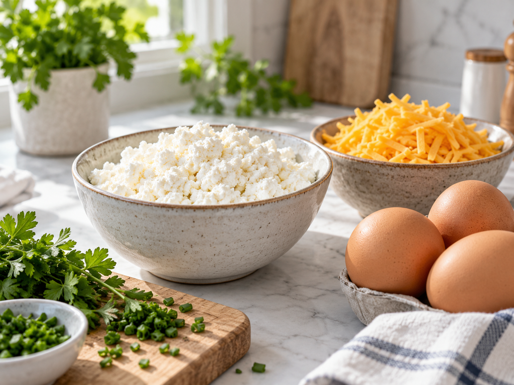 Full fat cottage cheese used to make creamy keto egg bites
