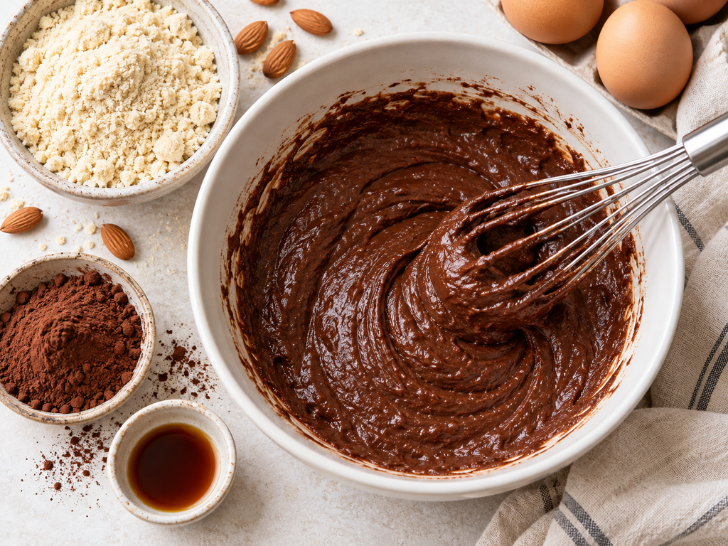 Keto chocolate almond flour pancake batter