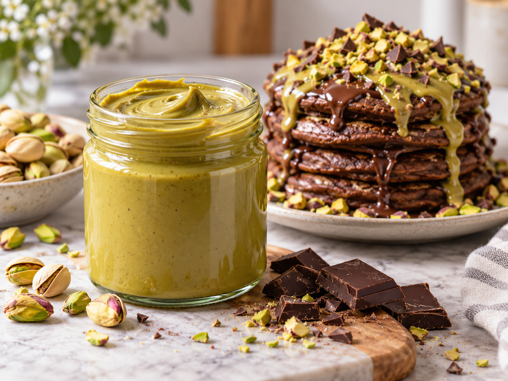 Pistachio butter for keto Dubai chocolate pancake