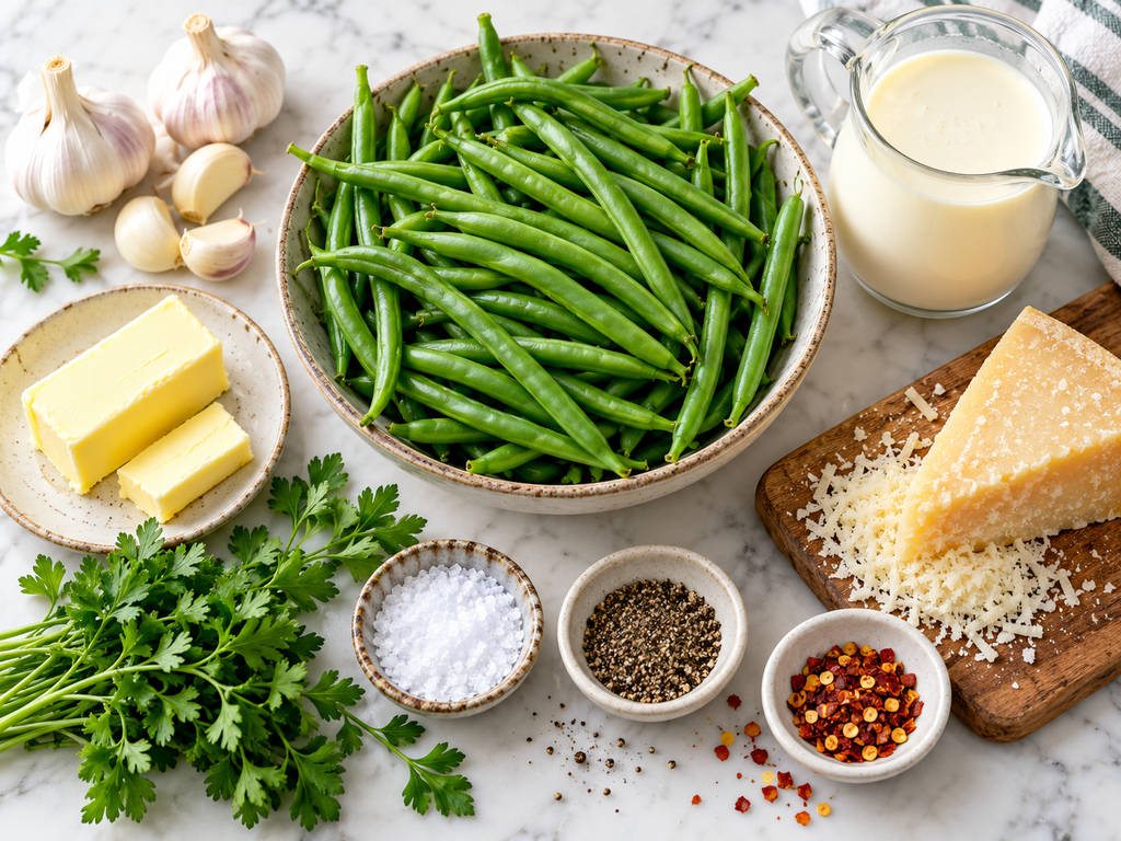 Ingredients for keto creamy green beans