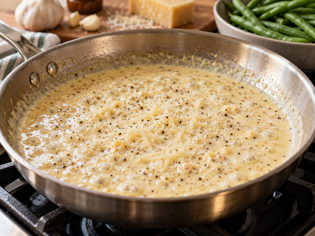 Garlic Parmesan cream sauce for keto green beans
