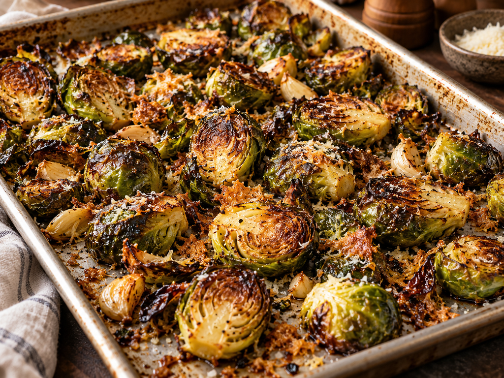 Crispy roasted keto Parmesan Brussels sprouts