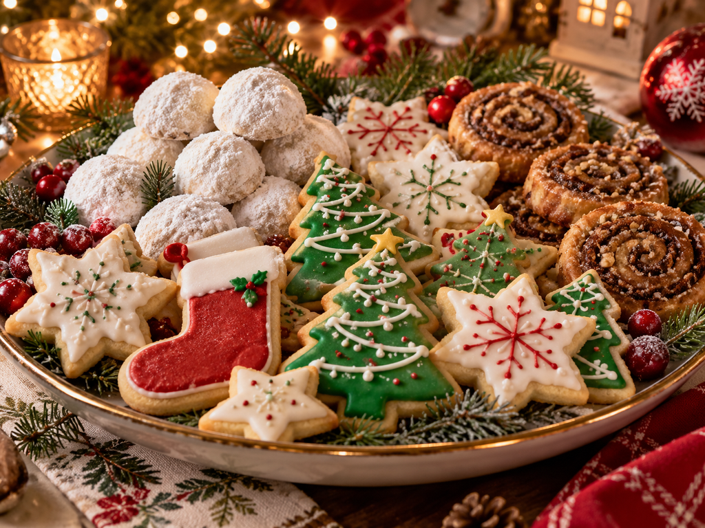 Keto Christmas dessert tray with low carb sugar cookies
