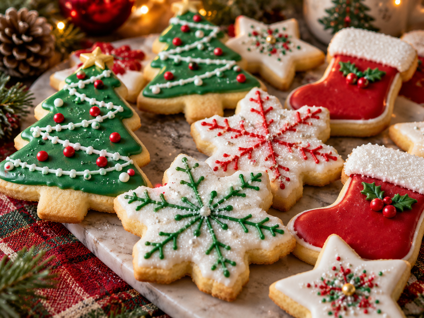 Decorated keto Christmas sugar cookies made with almond flour