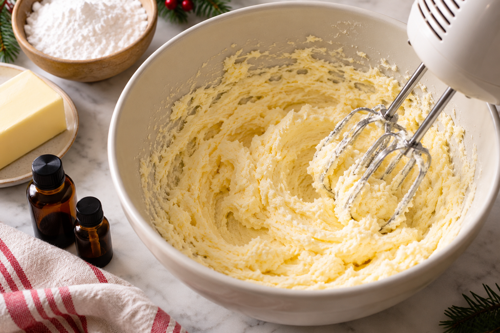 Creamed butter and sweetener for keto sugar cookies