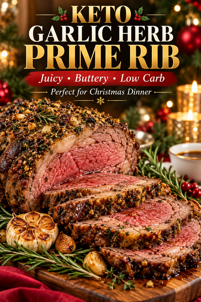 Keto garlic herb prime rib recipe for Christmas dinner