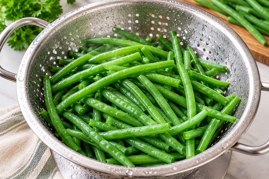 Blanched green beans ready for creamy sauce