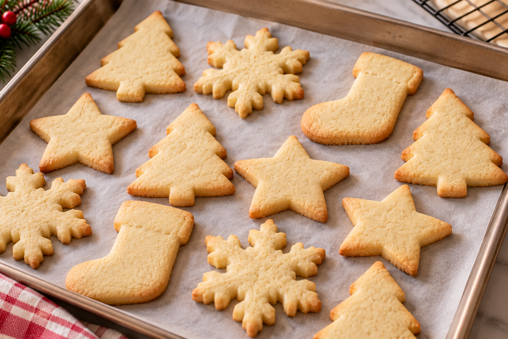 Baked keto Christmas sugar cookies cooling before decorating