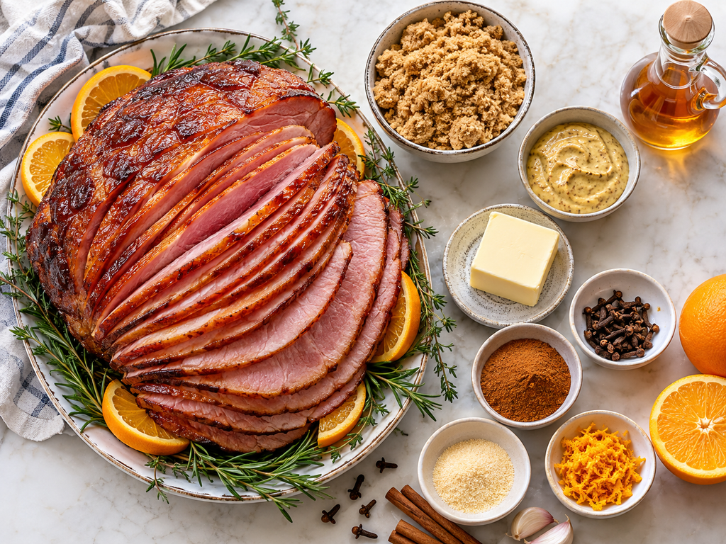 Ingredients for keto Christmas ham with sugar-free glaze