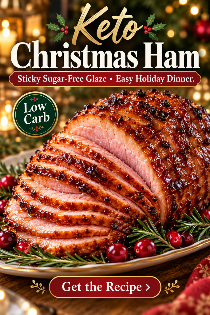 Keto Christmas ham with sticky sugar-free glaze for holiday dinner