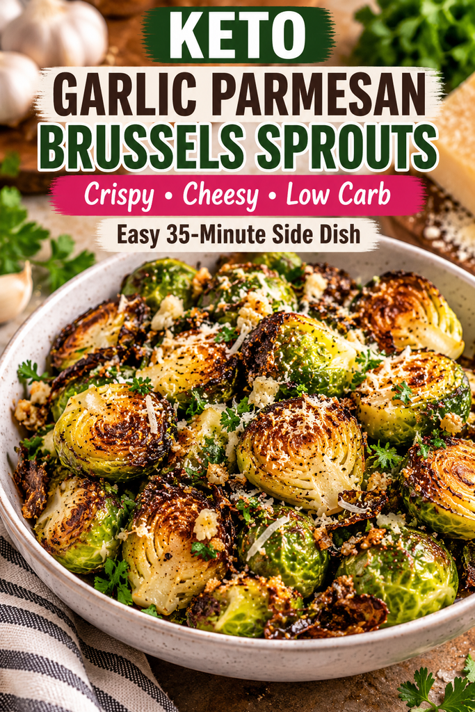 Keto garlic Parmesan roasted Brussels sprouts low carb side dish
