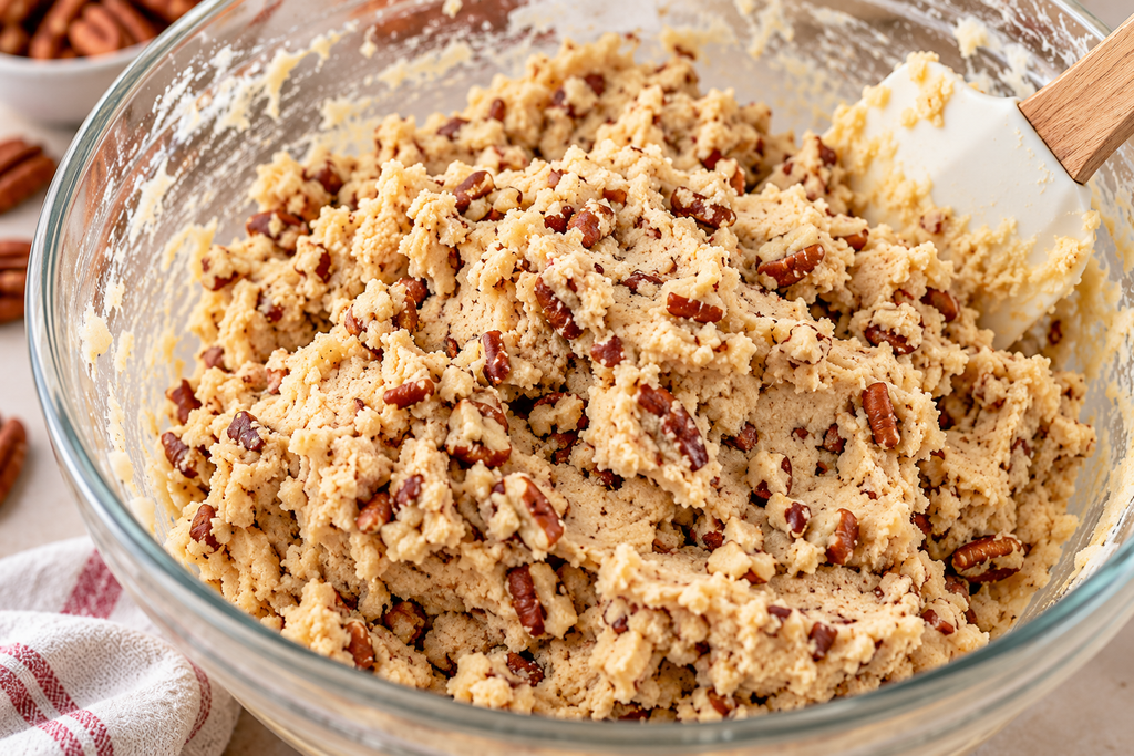 Keto snowball cookie dough with chopped pecans