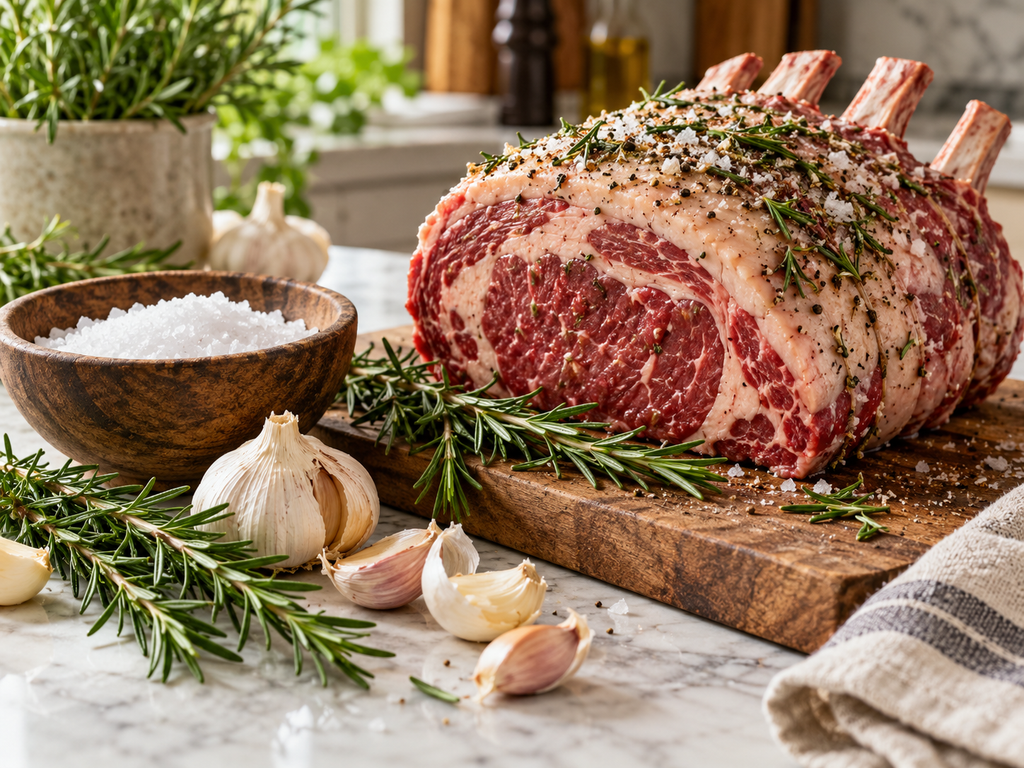 Coarse kosher salt for seasoning prime rib