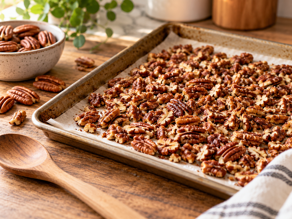 Toasted pecans for keto snowball cookies