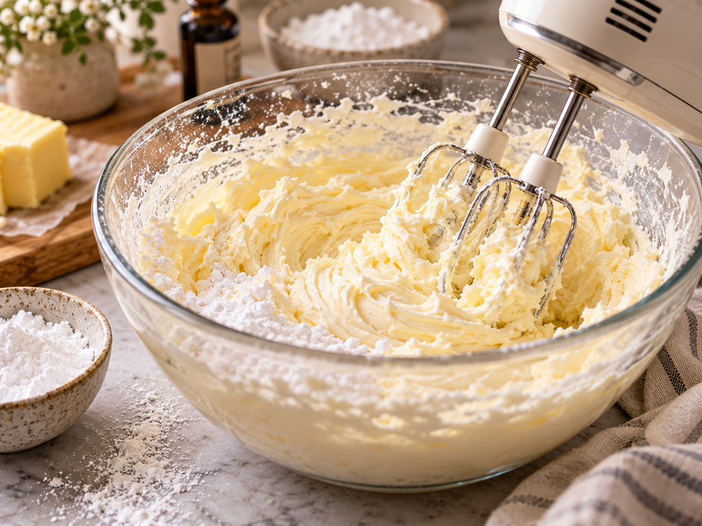 Butter and powdered sweetener for keto snowball cookie dough